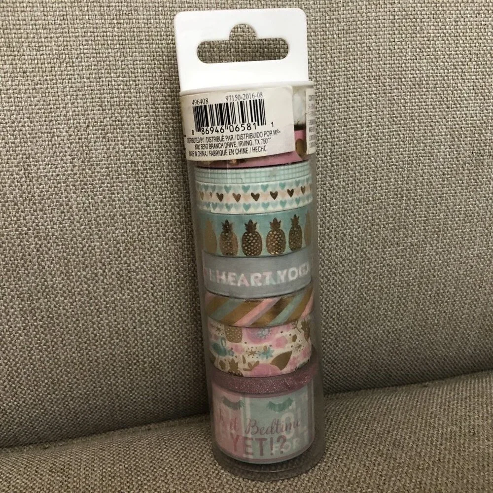 Recollections Washi Crafting Tape Pineapples Eyelashes Beauty Hearts Swans 8 Pc